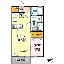 パークサウス 1階1LDKの間取り