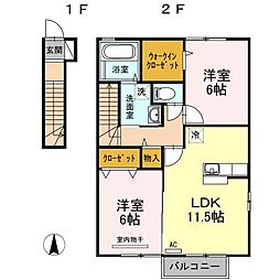 グランモア　B棟 2階2LDKの間取り