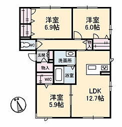 グランマスト　ベレオ林町A棟 1階3LDKの間取り