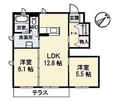 コスモコート 1階2LDKの間取り