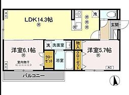 セレノアールA 2階2LDKの間取り