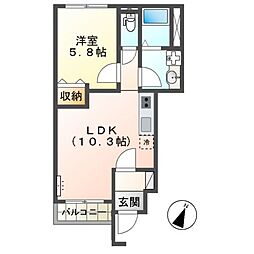 コントレール 1階1LDKの間取り