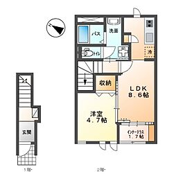 キャロット　C 2階1LDKの間取り