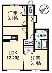 シャーメゾン郡家Ｃ棟 1階2LDKの間取り