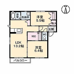 Fe.モデナ　B棟 2階2LDKの間取り