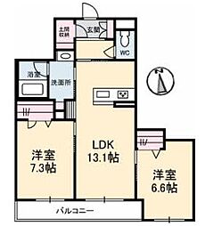 メゾンドマーニ東6丁目 3階2LDKの間取り