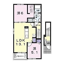 エム・シャルム善通寺II 2階2LDKの間取り