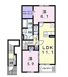 マクール国分寺Ｃ 2階2LDKの間取り