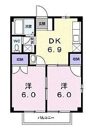 エレガンスコート高橋 2階2DKの間取り