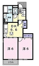 カルム・シェソワ 1階2DKの間取り