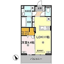 J.リヴェール高松西宝町 B棟 1LDKの間取図画像