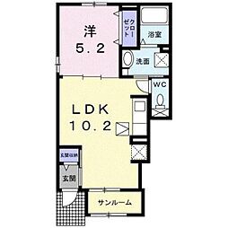 ウェスト・ヒルズ一宮 1LDKの間取図画像