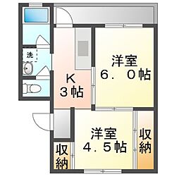 ビレッジハウス柞田1号棟 2Kの間取図画像