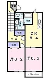 コスモハイツC 2DKの間取図画像