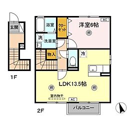 ラ・ルル六条C 1LDKの間取図画像