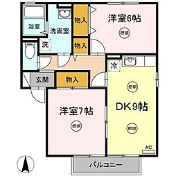 セジュール・サライA 2DKの間取図画像