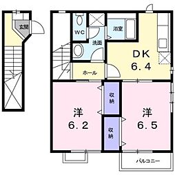 ハイ・フィールド 2DKの間取図画像