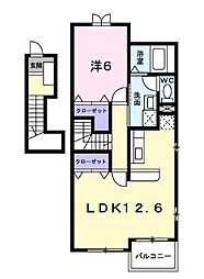 プリムヴェールB棟 1LDKの間取図画像