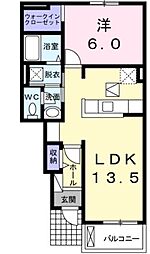 サンハイム今津C 1LDKの間取図画像