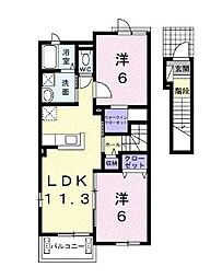 クラール元山B 2LDKの間取図画像