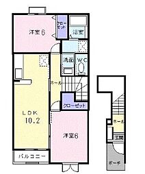 ヌーヴォー三木A 2LDKの間取図画像