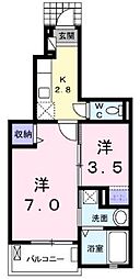アンジュ元山 1Kの間取図画像