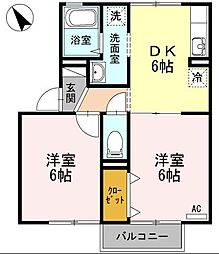 イースト16C 2DKの間取図画像