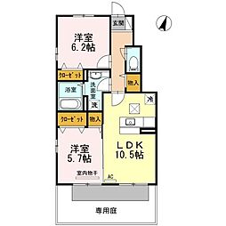 フォンテーヌ金倉B 2LDKの間取図画像