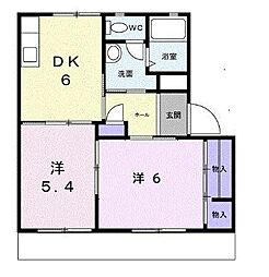 梨の木ハイツB 2DKの間取図画像