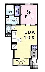 クラール勅使イーストB 1LDKの間取図画像