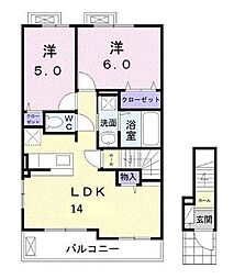 リシェスB 2LDKの間取図画像