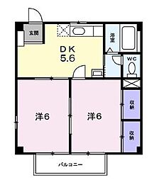 サニーハイツ楠B 2DKの間取図画像