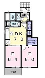 ヴィラ・アリエッタA 2DKの間取図画像