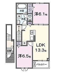 クルール坂本C 2LDKの間取図画像