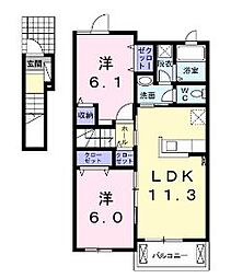 アンソレイユ 2LDKの間取図画像