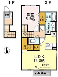 グランツ松島D 1LDKの間取図画像
