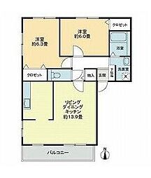 パインズコート新居E 2LDKの間取図画像