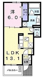 オーブ・ウエストD 1LDKの間取図画像