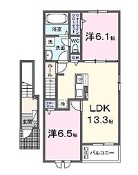 丸亀市土器町西5丁目アパート 2LDKの間取図画像