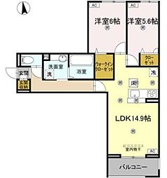 高松市上福岡町アパート 2LDKの間取図画像