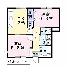 メゾン・フリージアC 2DKの間取図画像
