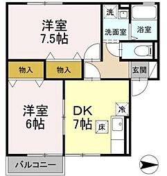 カメリーヒルズ 2DKの間取図画像