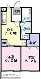 キッシングラミーA 2DKの間取図画像