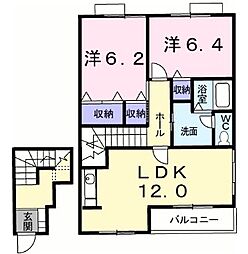 パークサイド大道A 2LDKの間取図画像