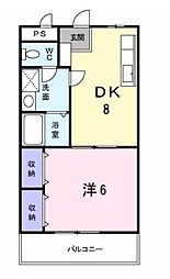 カンパーニュ塩上1 1DKの間取図画像