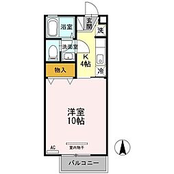 クレスト木太A 1Kの間取図画像