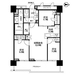 プラウドタワー亀戸クロスゲートタワー 3LDKの間取図画像