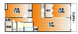 クレスト山本I 2LDKの間取図画像