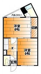 広島電鉄6系統 江波駅 徒歩3分の賃貸マンション 4階2Kの間取り