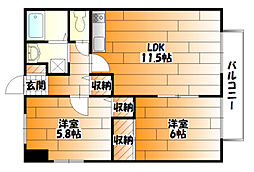 JR可部線 安芸長束駅 徒歩16分の賃貸アパート 2階2LDKの間取り